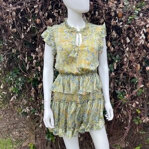 💋RESET Floral Print Ruffle Short Sleeve Layered Skirt Mini Dress